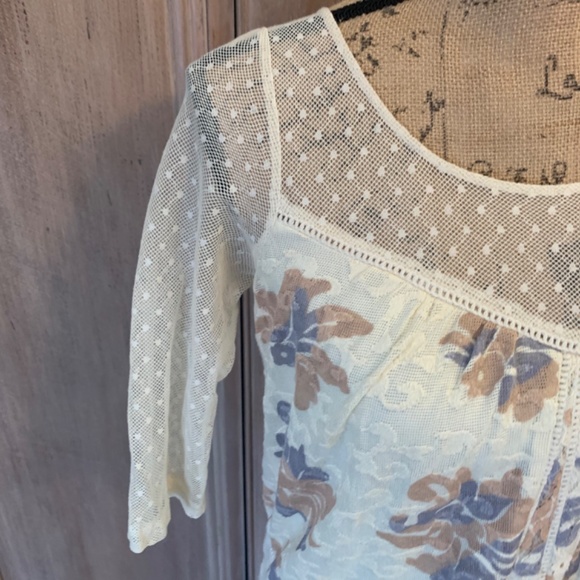 Anthropologie mesh top Y2K sheer Ivory Anja Floral Blouse Boho Lace Crochet XS - Picture 7 of 16